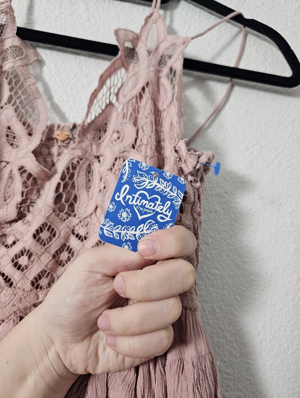 Nwt Free People Lace Crochet Pink Spaghetti-Strap Women's Top Adella Tank Sz S - Picture 4 of 6